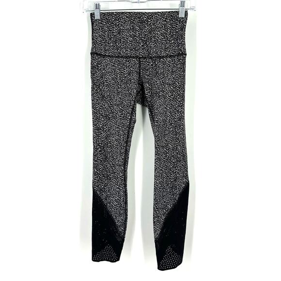 Lululemon Wunder Under Crop Black and White Leggings Size 4 - Picture 1 of 7